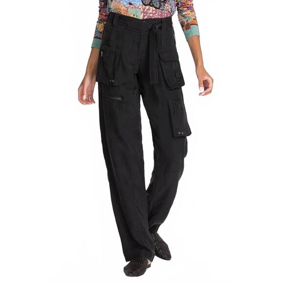 Johnny Was Pete & Greta Hailey Cargo Pant Belted Black Women's Size 6 - Picture 1 of 7